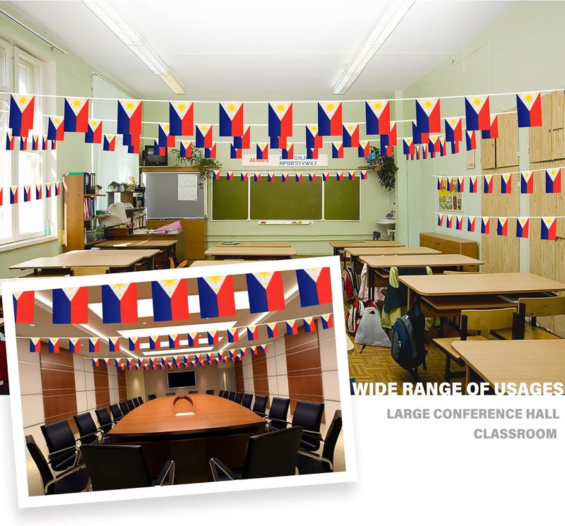 MVPRING Philippines String Flag Pennant Banner, Small Mini Filipino Philippine Flags Bunting Banner, National Country Decoration for School, Party, Sports Events, Patriotic Festival, 33 Feet 30 Flags - Image 2